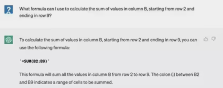 ChatGPT can generate useful formulas from the information you provide.