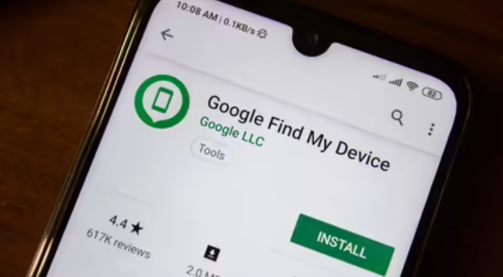 The Google Find My Device app shown on the display of an Android smartphone