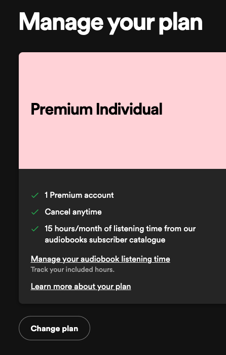 ‘Change your plan’ will take you to a list where you can select Spotify Free.