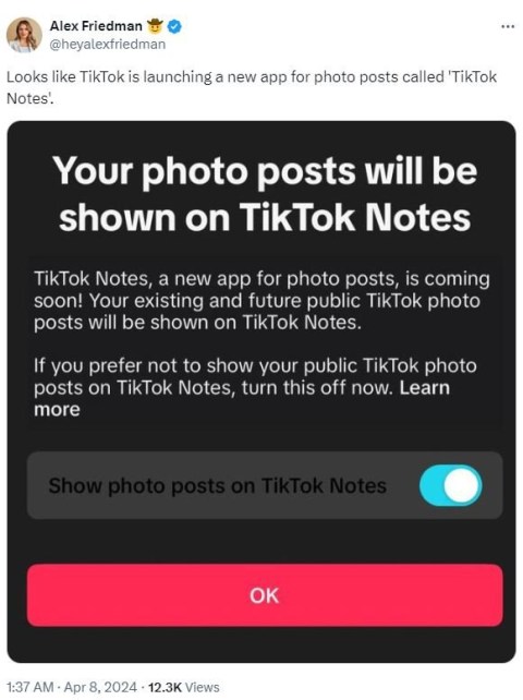 The notification shown to users telling them to opt out if they didn’t want their photos shared